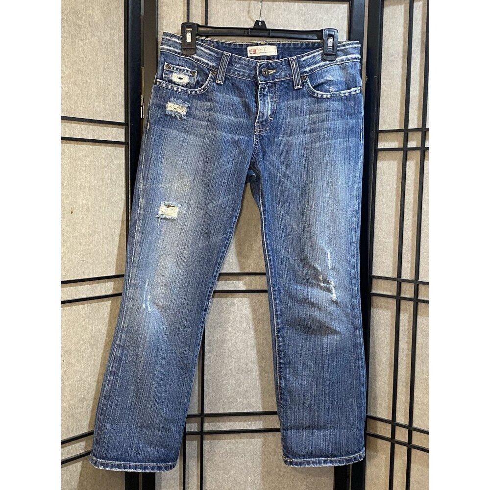 BKE Denim Element 100 Cotton Cropped Jeans Womens Distressed Low Rise Sz 29